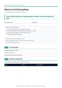Preview of the Where to Find Everything checklist